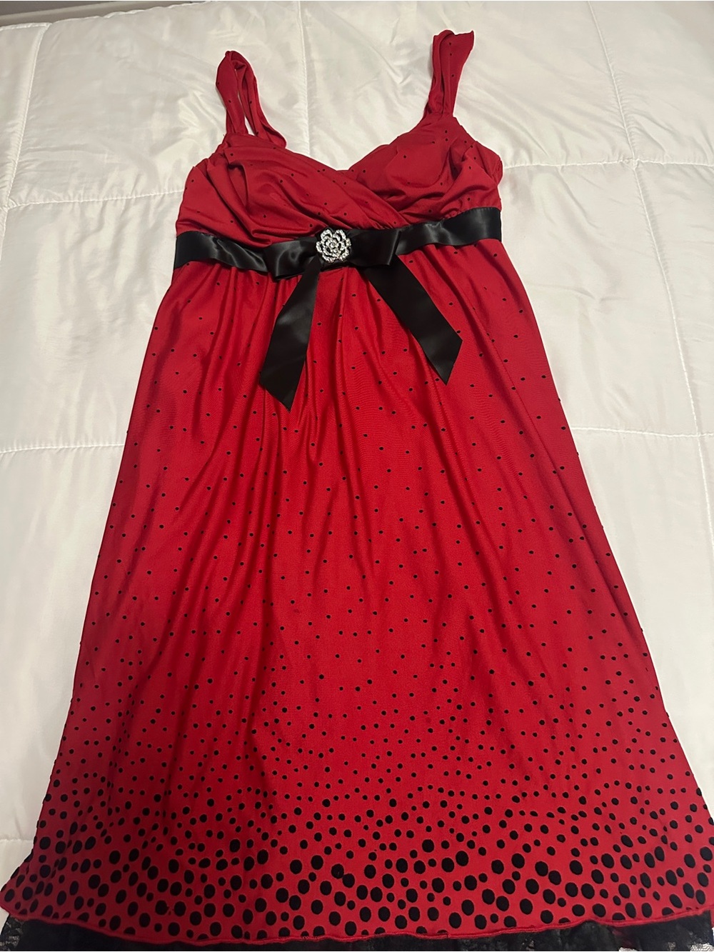 My Michelle Red & Black Polkadot Retro Pinup Rhinestone Party Dress Bow Detail